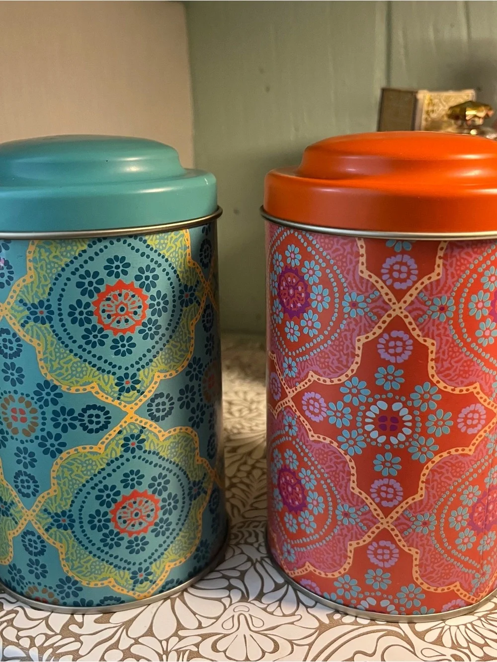 Decorative Metal Canister Set - Orange and Teal